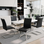 Merax Cantilever toolid, komplekt 6, s&ouml;&ouml;gitoa toolid k&otilde;rge seljatoega PU kunstnahast ja linasest riidest, metallraam, kaasaegne k&ouml;&ouml;gitool, polsterdatud tool elutuppa, konverentsiruumi, must