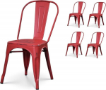Kosmi - Komplekt 4 m&eacute;tal chaises en m&eacute;tal Rouge Mat Style Industrial - Effet vieillit