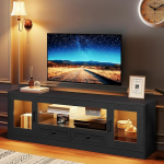 Concho TV Lowboard 55-65-tollise televiisori jaoks, 148 cm TV kapp sahtlitega ja reguleeritava klaasriiuliga, kaasaegne TV m&ouml;&ouml;bel, TV kapp elutuppa ja magamistuppa, must
