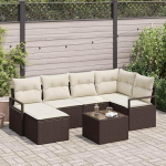 Poly Rattan Sofagarnitur Outdoor Sofa Set 6 teilig mit Kissen in Schwarz und Creme, Gartenm&ouml;bel Set Terrassenm&ouml;bel moodne