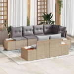 Polyrattan Gartenm&ouml;bel Set als Outdoor-Sofa in Beige und Hellgrau mit bequemen Kissen und Stauraum - Modernes modulares Gartensofa-Set 7-TLG aus strapazierf&auml;higem Polyrattan