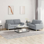 2-TLG. Sofagarnitur mit Kissen Hellgrau Stoff, 2-TLG. Sofa-Set Hellgrau, Sofa mit Kissen f&uuml;r EIN gem&uuml;tliches Sitzerlebnis im Wohnzimmer