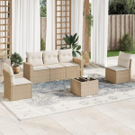 6-TLG. Garten-Sofagarnitur Beige Poly Rattan, Modulares Gartensofa Beige mit Stauraum, 6-TLG. Gartensofa Set mit Kissen