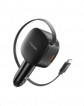 Spigen Essential 60W sigaretis&uuml;&uuml;taja USB C & USB A, autolaadija [sisseehitatud sisset&otilde;mmatav kaabel], autolaadija, &uuml;hildub iPhone 17 16 Samsung S25 S24 Google Pixel 10 9 9a - must