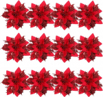 NUOBESTY 12 Pack Glitter Poinsettia lilled J&otilde;ulupuu kaunistused J&otilde;ulup&auml;rja pidulikud kaunistused j&otilde;ulupidu rippuvate lillede kaunistamiseks
