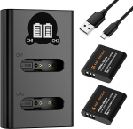 K&F Concept Ricoh DB-110 Battery 1100 mAh with Dual Slot LCD Charger, Compatible with Ricoh GR III, GR IIIx, Theta X, WG-6, G900 II, G900SE II, Compatible with Olympus TG7/6/5/4/Li-90B/Li-92B