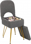 ABQ Sitzhocker mit Stauraum und klappbarer R&uuml;ckenlehne Schminkstuhl aus Teddy-Fell mit goldenen Metallbeinen Kleiner Polsterhocker als Ottoman f&uuml;r Schlafzimmer Ankleidezimmer Wohnzimmer Grau