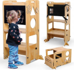 Olvy Kids 3-in-1 Montessori &otilde;ppetorn, kokkupandav &otilde;ppetorn, puidust astmelaud, laste samm 3 sammu, k&ouml;&ouml;gitorn, laste seisev &otilde;ppetorn alates 1 aastast, laste trepid