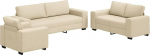 3-teiliges Sofa-Set mit Kissen aus cremefarbenem Polyestergewebe, stabiles Holz- und Metallgestell, breite Armlehnen, dick gepolsterte Sitzfl&auml;che und R&uuml;ckenlehne f&uuml;r hohen