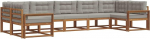 Outdoor Sofa Set aus Akazienholz - 7-teilige Lounge-Garnitur f&uuml;r Garten und Terrasse - Massivholz Gartenm&ouml;bel mit hellgrauen Polstern - 404 x 172,5 cm