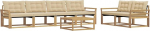 Gartenm&ouml;bel-Set, 7-teilige Lounge-Garnitur aus massivem Akazienholz und Textilene, Modulares Outdoor-Sofa mit Tisch f&uuml;r Garten, Terrasse und Balkon, Beiges Sitzdesign