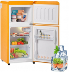 Merax Retro k&uuml;lmik Punane 60 L k&uuml;lmik-pagasikapp, minik&uuml;lmik koos s&uuml;gavk&uuml;lmikuga 22 L, kaheukseline k&uuml;lmik vabalt seisev, 7 temperatuuritasandit, LED-valgustus, 45,5 x 88,8 cm - Antiik kollane