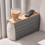 OHS Sofa-Armlehnentablett, faltbares Sessel-Tablett aus Bambusholz, f&uuml;r Getr&auml;nke, Snacks, Magazine und Fernbedienung, quadratisch, Couchschutz, Armlehnentabletts mit rutschfester Unterseite, Natur