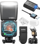 Godox V480F kaamera v&auml;lklambi Speedlite, V480F puuteekraaniga v&auml;lklambi, GN50 TTL HSS 1/8000s, &uuml;hildub Fujifilm X100VI GFX100RF XS20 XS10 XT30 II XT5 XM5 GFX50S GFX50R X-T4 X-T3 X-E4'ga