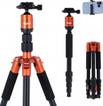 Rollei Compact Traveler No. 1 - lightweight travel tripod made of aluminum with a small pack size of only 31.5 cm, Arca Swiss compatible and incl. Ball head and tripod bag, orange
