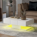 Merax kaasaegne kohvilaud, k&otilde;rgl&auml;ikega teeplaat LED-valgusega, 2 sahtliga k&uuml;ljelauad elutuppa, kontorisse, 2-tasandilise disainiga elutoa laud, diivanilaud, 100 x 60 x 35 cm, valge