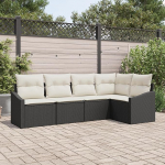 5-teiliges Garten Sofa Set mit Kissen Schwarz Poly Rattan Gartenlounge Model3346717