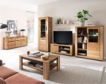 Living Room Furniture Set Partially Solid Oak 6 Pieces 1 Display Cabinet 1 Wall Shelf 1 Lowboard 1 Highboard 1 Coffee Table 1 Sideboard with Lighting