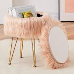 Mxfurhawa Round Faux Fur Ottoman Storage Soft Furry Ottoman with 4 Metal Legs Compact Footrest Stool Modern Footstool Ottoman Makeup Seat Entrance Makeup Bench