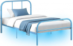 FurnitureR metallist voodi Metallist raamiga voodi LED-valgusega, k&uuml;laliskorter, &uuml;heinimesevoodi, kaasaegne voodiraam, noorte voodi lamelliraamiga magamistuppa, k&uuml;lalistetuppa, 90 x 190 cm, sinine