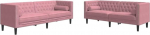 Diivan-set f&uuml;r Wohnzimmer, 3-Sitzer und 2-Sitzer, Chesterfield und Nackenrollen, 2-osaline, Rosa Samt