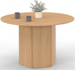 IDMarket - Table &agrave; Manger Ronde Berthe Pied Hexagonal Bois Effet H&ecirc;tre 110 cm