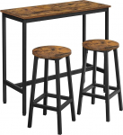 VASAGLE baarilaua ja baaritooli komplekt, s&ouml;&ouml;gikomplekt, baarilaua ja 2 &uuml;mmarguse tooliga, terasraam, t&ouml;&ouml;stusdisain, vintage pruun/must LBT219B01