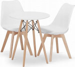 NMK HOME S&ouml;&ouml;gilaud &uuml;mmargune l&auml;bim&otilde;&otilde;t 60 cm koos 2 valge tooliga, 2 kunstnahast padjaga ja p&ouml;&ouml;gist jalgadega.