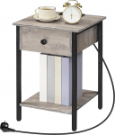 HOOBRO EBG40CBZ01 Laadimisjaamaga &ouml;&ouml;kapp, k&uuml;ljelaud sahtli ja riiuliga, &ouml;&ouml;kapp USB-pistikutega ja pistikupesaga, &ouml;&ouml;kapp v&auml;ikestesse tubadesse ja magamistubadesse, Greige-mustvalge