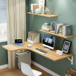 Gardeneea An der Wand montierter Eck-Klapp-Computertisch, klappbarer schwebender Schreibtisch f&uuml;r kleine R&auml;ume (Teak Links)