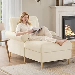 Merax pehmendusega lamamistool - Lounge diivan - Chaise Longue sametist, ultra pehme pilves diivan elutuppa, magamistuppa ja kodukinole, beež