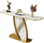 Generisch Konsolentisch mit goldenem Metallgestell und Marmorplatte - Stilvoller Beistelltisch f&uuml;r Wohnzimmer, Flur und Eingangsbereich, ideal f&uuml;r die Inneneinrichtung und platzsparend.
