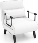 FANTASK 4-in-1 magamistool voodifunktsiooniga, lamamistool diivanvoodi 6-suunaliselt reguleeritava seljatoega ja eemaldatava padjaga, kokkupandav diivanvoodi metallraamiga kuni 150 kg (valge)