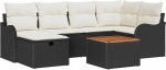 7-teiliges Garten Sofa Set mit Kissen Schwarz Poly Rattan, 2-Sitzer Garten Sofa mit Stauraum & Kissen Schwarz Poly Rattan Gartenlounge Model3360813