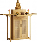 Generisch Altartisch aus Bambus mit Stauraum - Chinesischer Buddha-Nischenschrank im Vintage-Stil, 160 cm gro&szlig;er Meditationstisch mit Rattant&uuml;r, idealer Opfertisch f&uuml;r spirituelle Praktiken