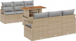 7-teiliges Garten-Sofa-Set mit Kissen Beige Poly Rattan Akazie Gartenlounge Model3349657