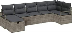 7-teiliges Garten Sofa Set mit Kissen Grau Poly Rattan, 2-Sitzer Garten Sofa mit Kissen Grau Poly Rattan Gartenlounge Model3359198
