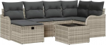 7-teiliges Garten Sofa Set mit Kissen Hellgrau Poly Rattan, 2-Sitzer Garten Sofa mit Stauraum & Kissen Hellgrau Poly Rattan Gartenlounge Model3360323