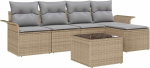6-teiliges Garten Sofa Set mit Kissen Schwarz Poly Rattan, 2-Sitzer Garten Sofa mit Stauraum & Kissen Beige Poly Rattan Gartenlounge Model3353999