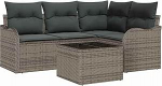 4 osaliges Garten Sofa Set mit Kissen Schwarz Poly Rattan, 2-Sitzer Garten Sofa mit Stauraum & Kissen Grau Poly Rattan Gartenlounge Model3354358