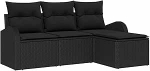 4-teiliges Garten Sofa Set mit Kissen Schwarz Poly Rattan, 2-Sitzer Garten Sofa mit Stauraum & Kissen Schwarz Poly Rattan Gartenlounge Model3354662