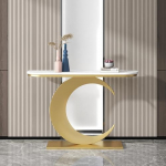 Moderner Konsolentisch mit rechteckiger Basis, Wandfl&auml;chen, seitlicher Flur, Eingangsbereich, Eingangstisch, rechteckiger Sofatisch hinter der Couch, schmaler Konsolentisch mit Metallrahmen,