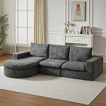 Chenille-Sofa mit gebogenen Elementen und Liegestuhl, vollst&auml;ndig komprimiert und ohne Gestell, modulares Kombinationssofa L-Liegestuhl, Schaumstoff-Kompressionssofa, keine Montage erforderlich