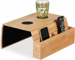 Relaxdays Sofa Tray Armrest Bamboo 5.5 x 50 x 33.5 cm Sofa Shelf with Coasters 2 Compartments Natural / Black