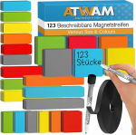 ATWAM - 123 kirjutatavad magnetid - Mega komplekt tarvikud - 4 erinevat suurust - 6 kirjutatavat magnetriba - tahvlile, magnettahvlile, magnetseinale ja k&uuml;lmkapile
