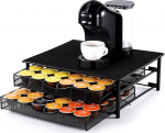 SYSYLY Coffee Capsule Holder Drawers Compatible with Dolce Gusto Capsules, Organiser for Storing 72 Coffee Capsules, 2-Tier Metal Capsule Drawer, Non-Slip Feet, Robust, Shockproof, Black