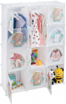 Relaxdays Children's Shelving Unit 2 Clothes Rails Doors with Animal Children H x W x D 145 x 110 x 37 cm DIY Children's Wardrobe White