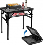 MSDADA Folding Grill Table, Height-Adjustable Aluminium Table with Mesh Desktop and Mesh Pocket, Portable Grill Table for Outdoor Camping Picnic Patio Dining Room Barbecue Party, Black, 60 x 40 cm