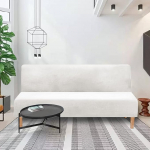 Topchances Velvet Sofa Cover Armless Stretch Futon Covers Spandex Armless 2-3 Seater Foldable Couch Furniture Protector Velvet Fabric for Living Room Pets Kids (White)