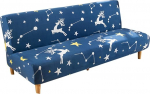 DOTBUY-SHOP Sofa Cover Without Armrests Christmas Reindeer Print Armless Protective Cover Spandex Stretch Soft Non-Slip Clic Clac Sofa Cover for Folding Sofa Bed without Armrests (180-220 cm, Blue and